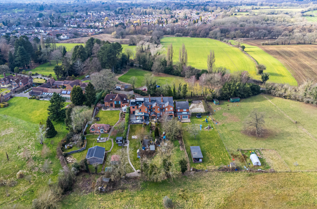 An aerial image of Knowle in the West Midlands showing the surrounding countryside