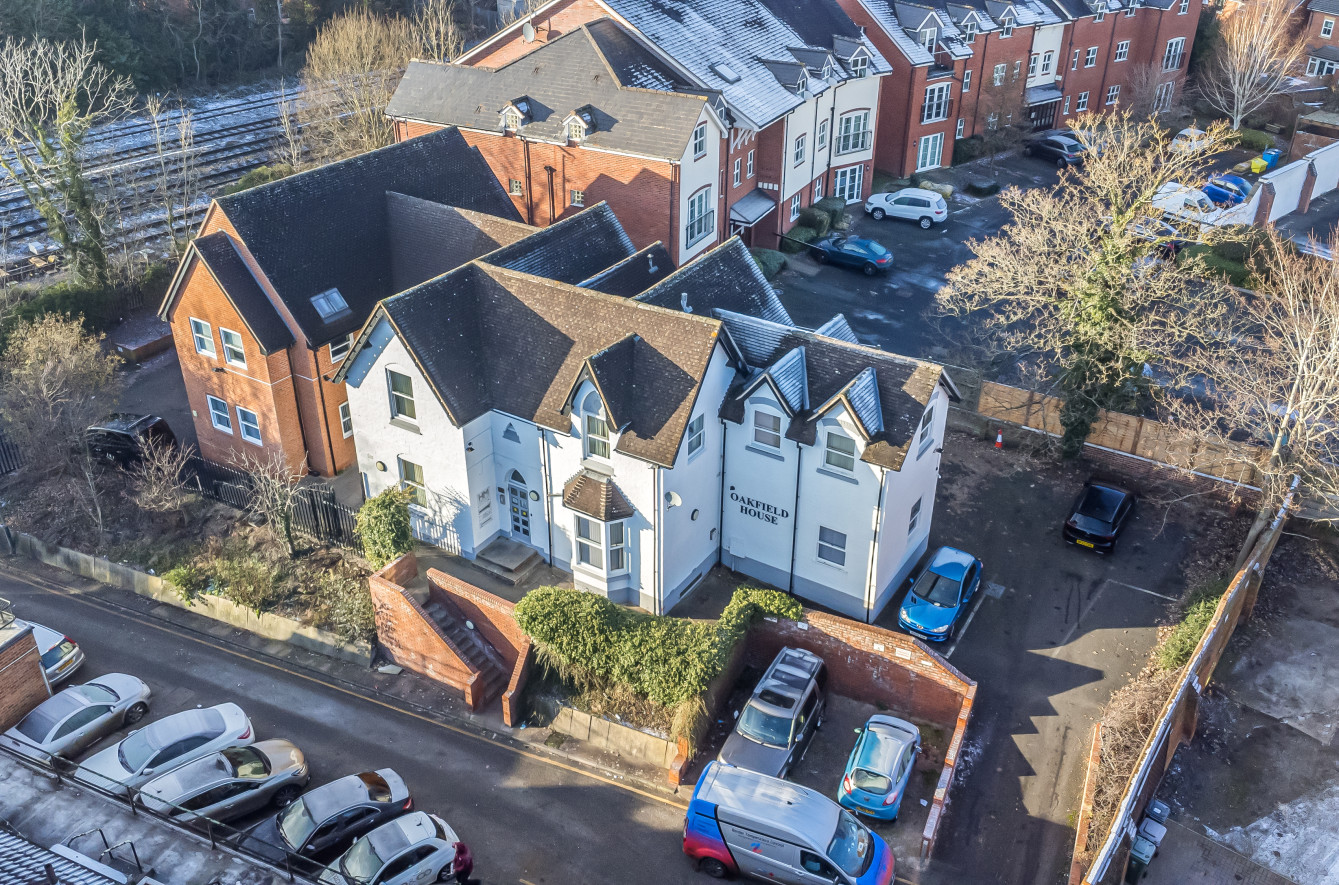 An aerial image of Oakfield House - an office building in Dorridge